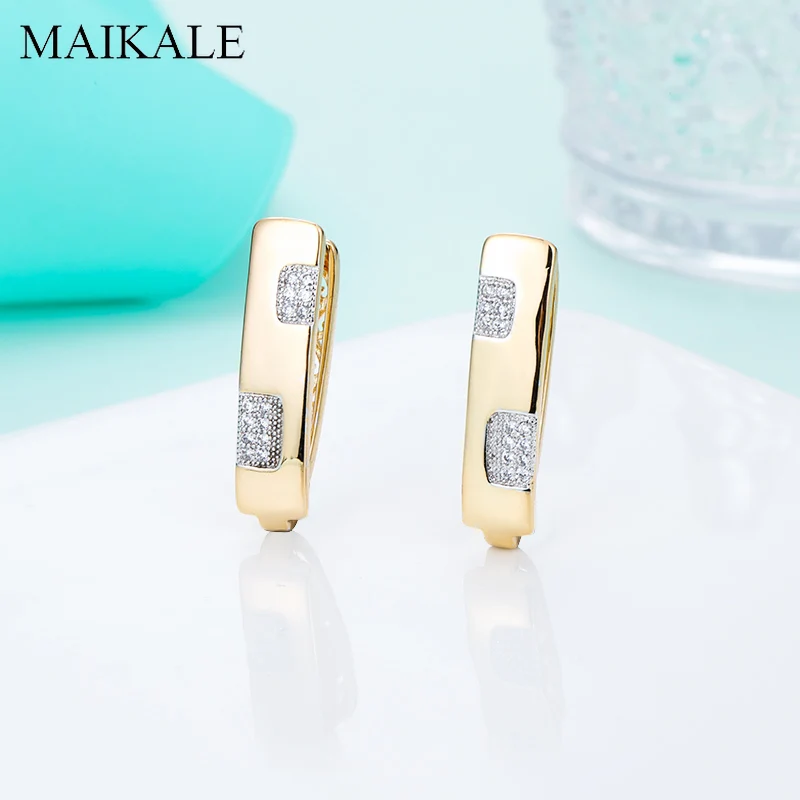 

MAIKALE New Classic Square Lattice Micro Inlay Cubic Zirconia Gold Stud Earrings for Women Jewelry Brincos Simple Best Gift