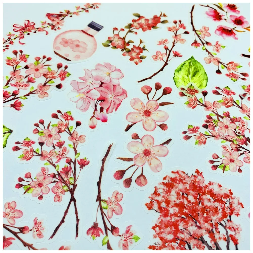 

27Pcs/Bag Hand Draw Flower Cherry Sticker DIY Craft Scrapbooking Album Junk Journal Planner Decorative Stickers