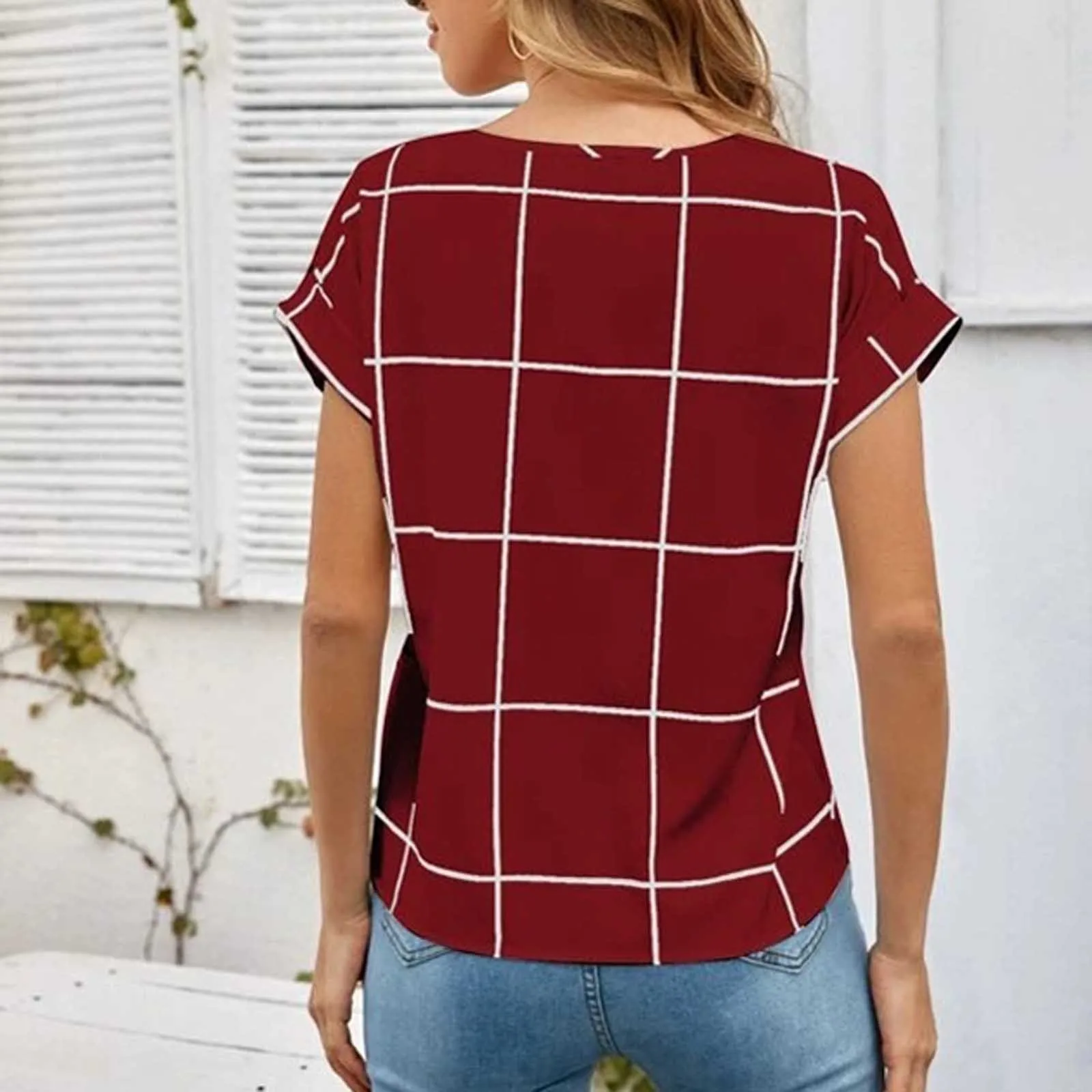 Элегантная клетчатая блузка Женский Повседневный пуловер в клетку с круглым