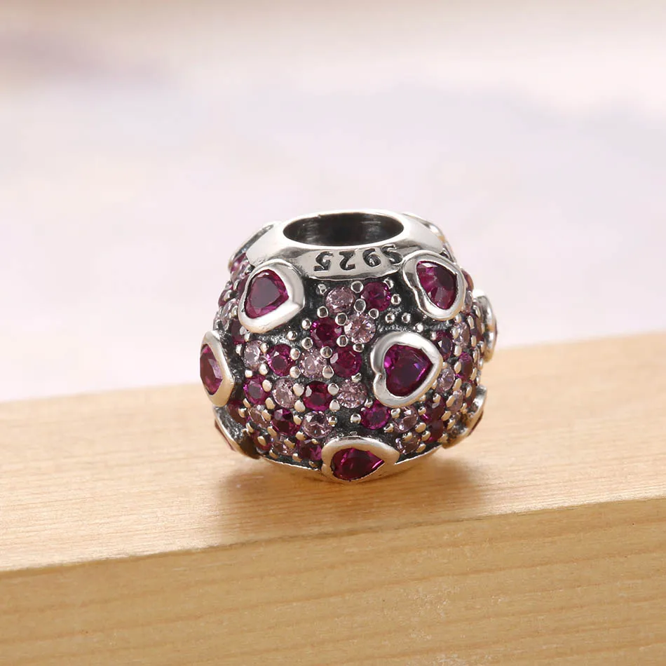 S925 бусина взрыв Любви Шарм подходит для леди браслет красный розовый CZ |