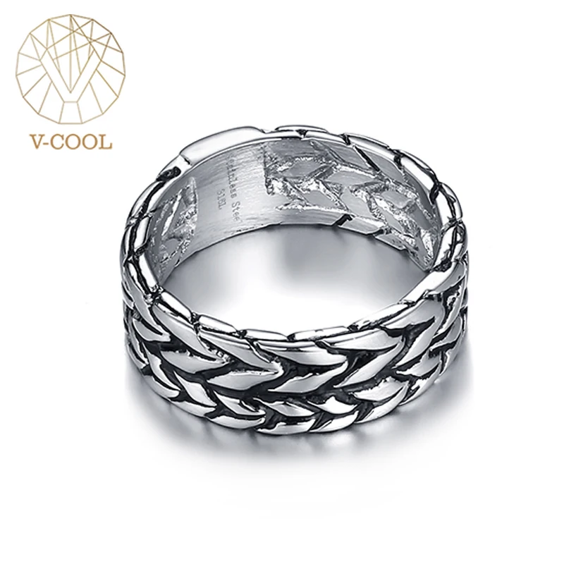 Женское Винтажное кольцо с двойной цепочкой обручальное из нержавеющей стали 316L