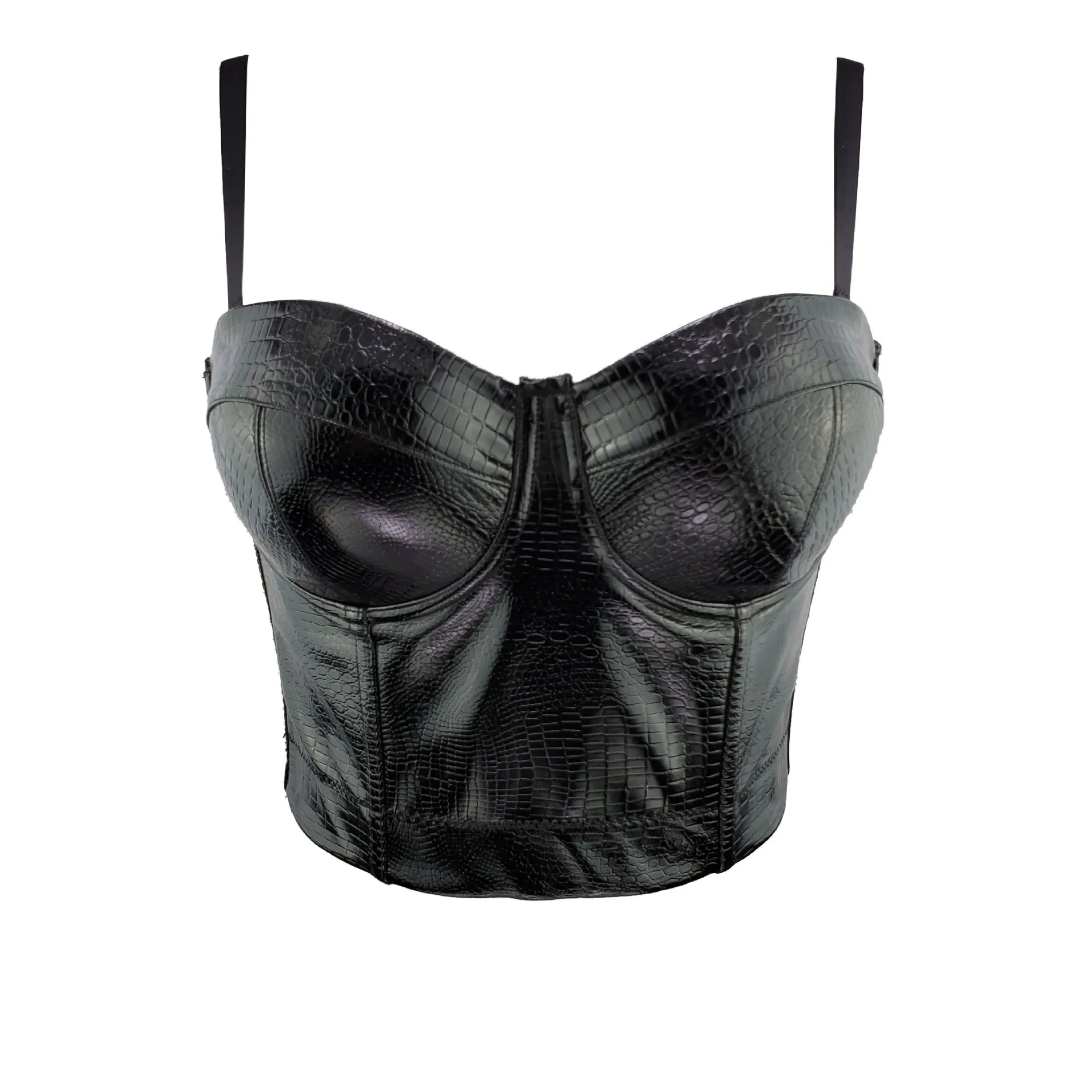 

2021 PU leather alligator bra sexy Plaid waistcoat underwear women bra lingerie bustiers corsets camisoles PU tanks crop tops