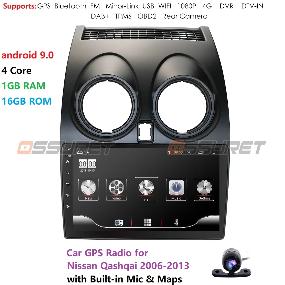 Android 9,0 1 Гб+ 16 Гб CarPlay автомобильное радио Multimidia видео плеер gps для Nissan Qashqai 1 J10 2006-2013 2 din зеркальное соединение TPMS OBD