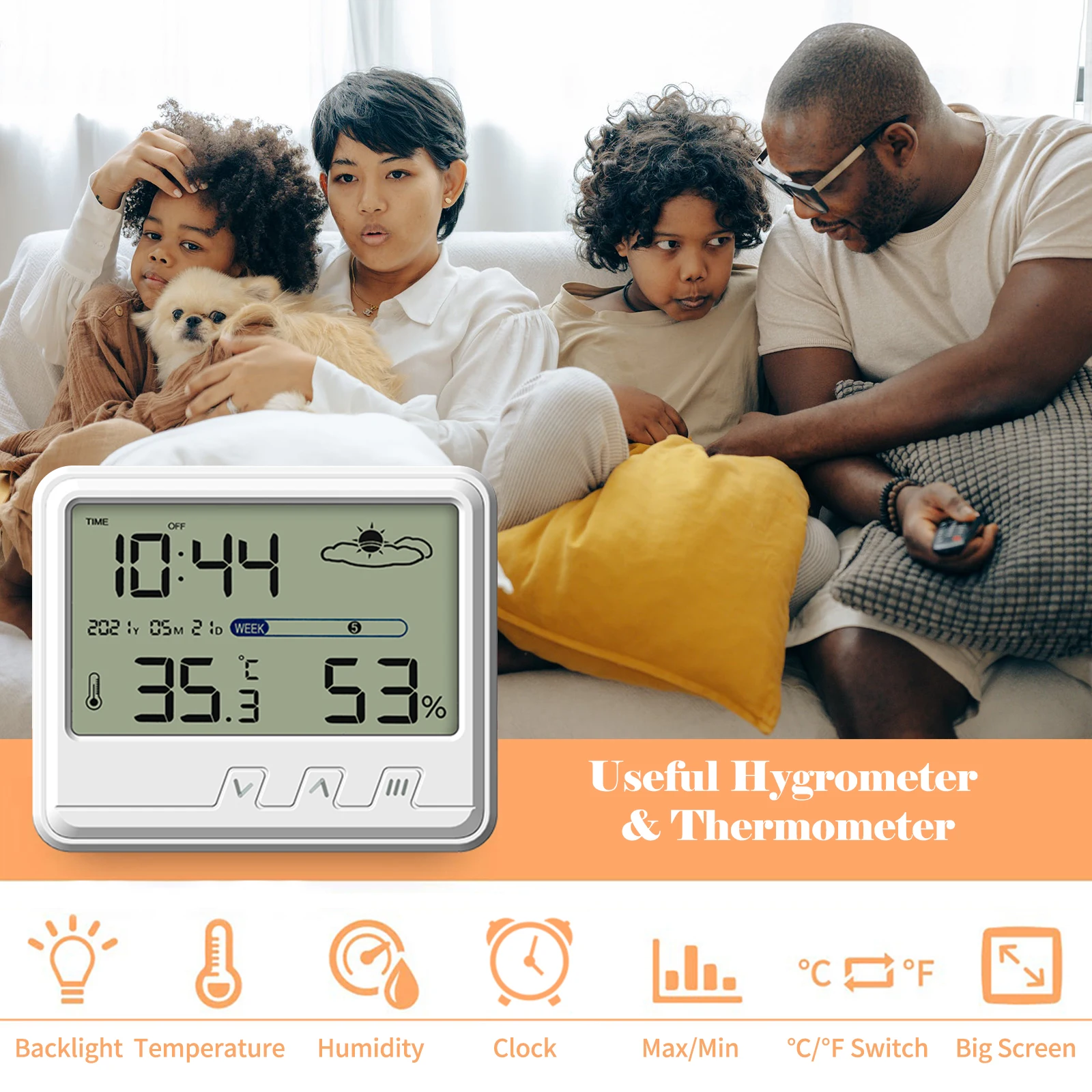 Электронный измеритель температуры и влажности с датой времени недели Подсветка