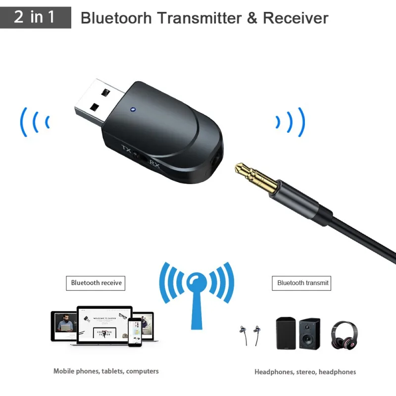 2-в-1 музыкальный аудиоприемник Bluetooth 5 0 Портативный Беспроводной адаптер