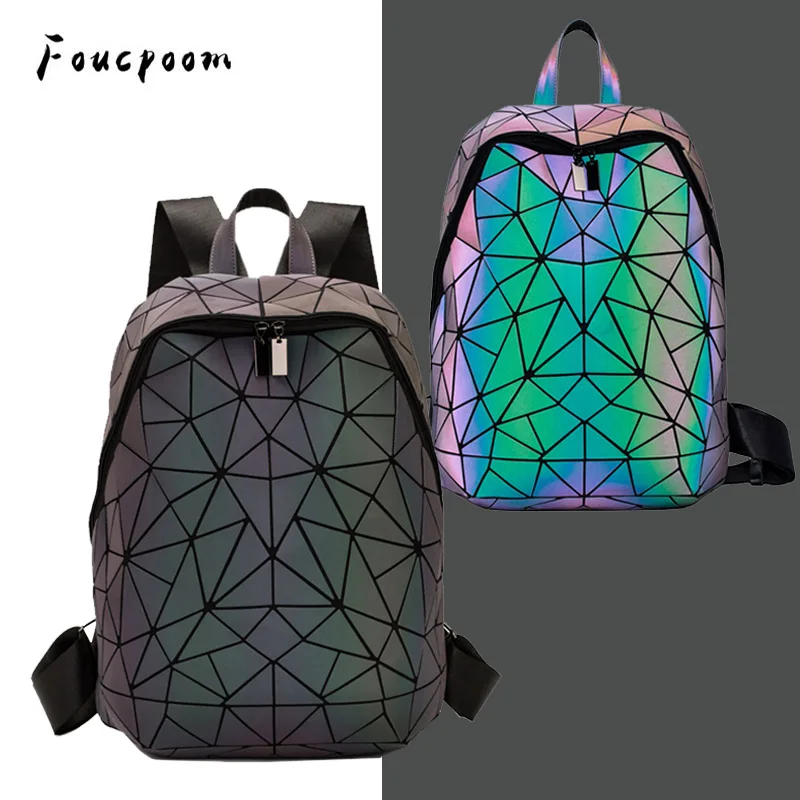 

Set Luminous Backpacks Women Geometric Laptop Backpack For Men Purse Backpack School Holographic Rucksack Female Trave Schoolbag