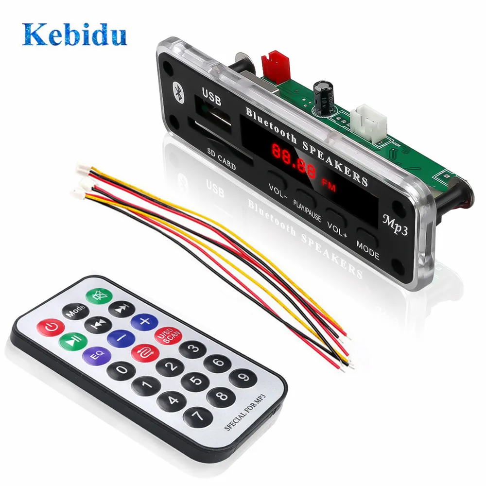 KEBIDU DC 5 в 12 В Bluetooth MP3 WMA декодер плата аудио модуль Поддержка USB SD AUX FM радио для