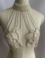 p0241 fashion women pearl statement body jewelry flower stye bra pearls jewellery clothing accessories