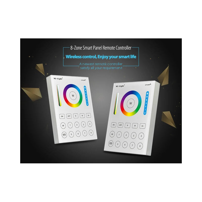 

MiBOXER 2.4G wireless 8 Zone FUT089 remote;B8 Wall-mounted Touch Panel;LS2 5IN 1smart led controller for RGB+CCT led strip