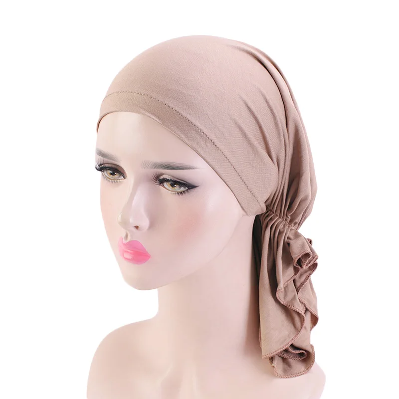 New Muslim Bamboo Pre-Tied Scarf Ladies Chemo Cap Women Turban Hat Headwear Headscarf Wrap Cancer Bandanas Hair Accessories images - 6