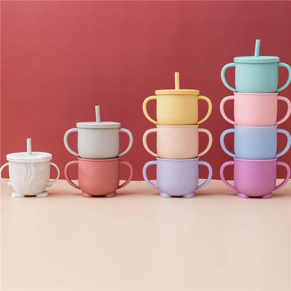 Детская силиконовая чашка для питья детская питьевой воды с соломинкой посуда