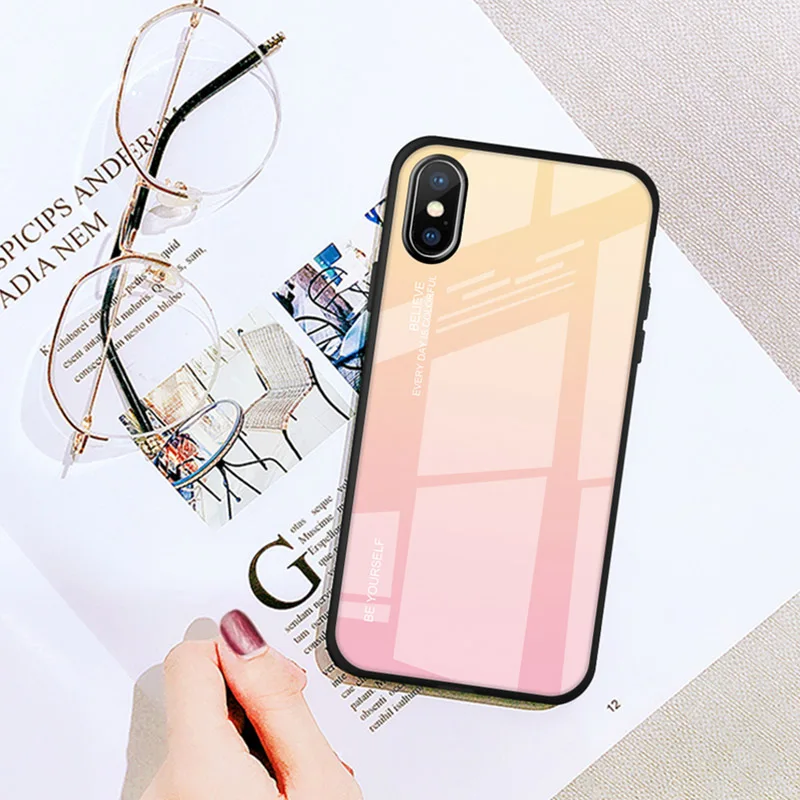 01 Цветной градиентный чехол из закаленного стекла для iPhone 7, 8 Plus, 6, 6 S, смартфон, полный Чехол, блестящий чехол для iPhone XR X XS Max - Цвет: 01