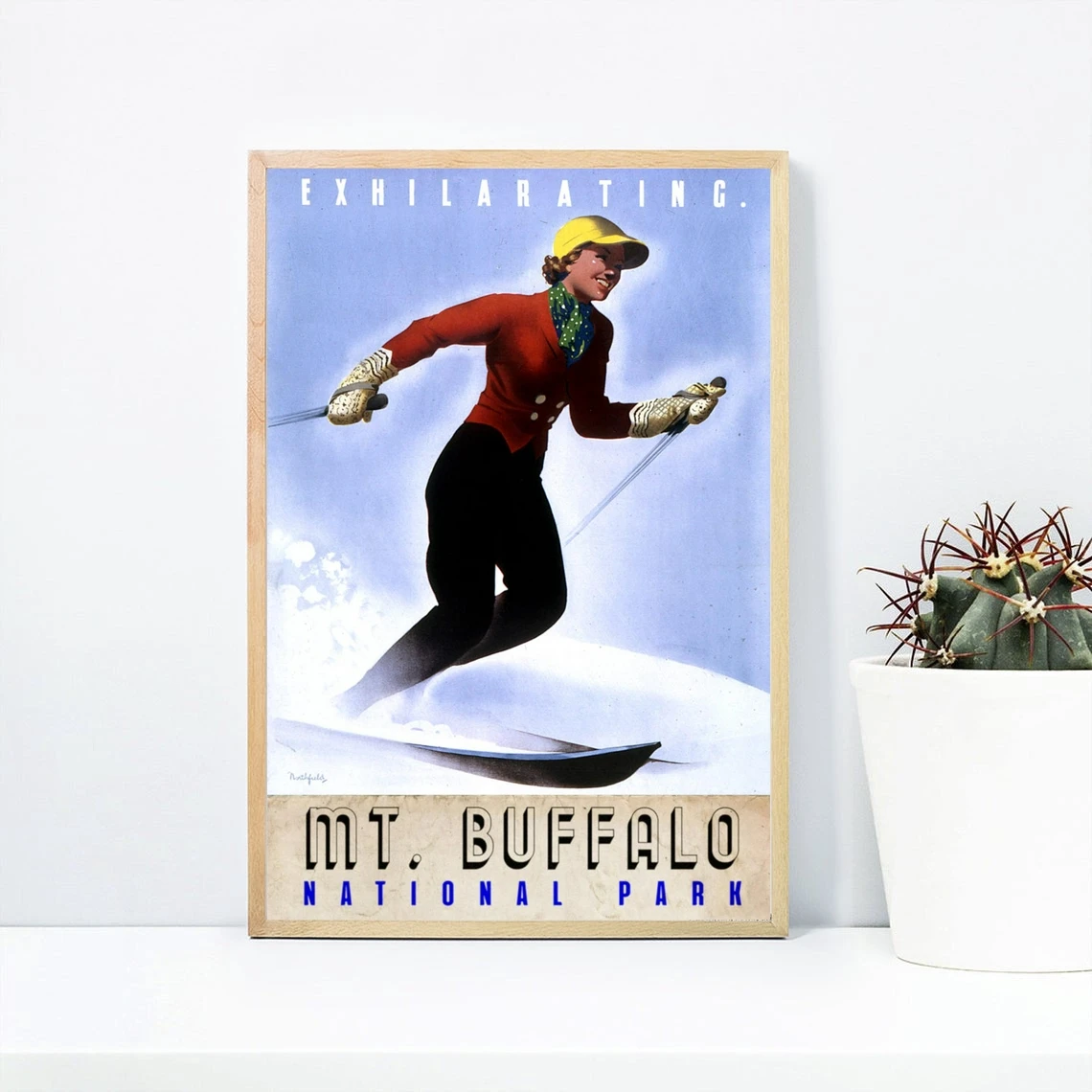Mt. Buffalo плакат для путешествий по лыжам австралийский туристический печать на