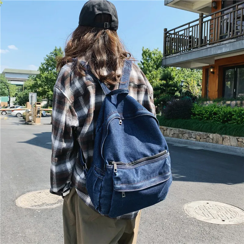

2022 New Denim Canvas Women Backpack High Capacity For Teenagers Girls Backpack Female Fashion Rucksack