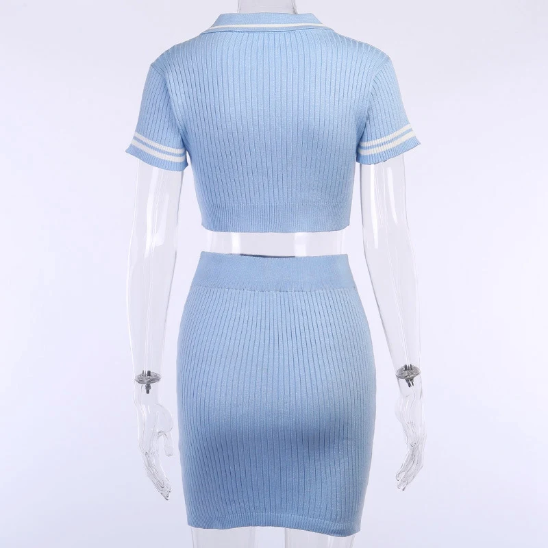 

Hot Short-sleeved Tops+Skirt solid color V-neck, short sleeve, sexy hips, waist design, high waist waist type Decor Women's Suit