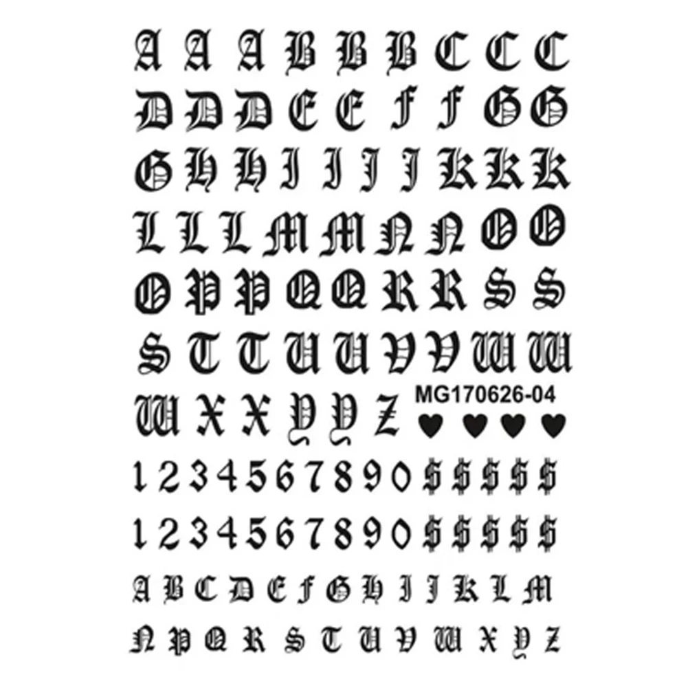 

3D DIY Ancient English Letter Adhesive Nail Art Stickers Decal Manicure Decor Ancient Letter Pattern DIY Nail Art