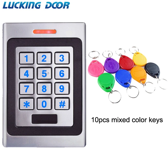 AC and 10 color key RFID Клавиатура система контроля доступа Комплект Дверной замок 125 кГц EM карта IP67 водонепроницаемый металлический чехол для безопасности входная дверь считыватель автономный - Цвет: AC and 10 color key