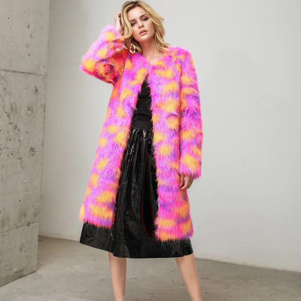 Длинные пальто из искусственного меха KANCOOLD olorful женская модная розовая куртка