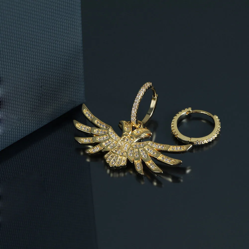 

Luxury Gold Color Phoenix Asymmetry Drop Earring Cubic Zirconia Monaco Designer Cool Eearings Women Girl Fashion Jewelry