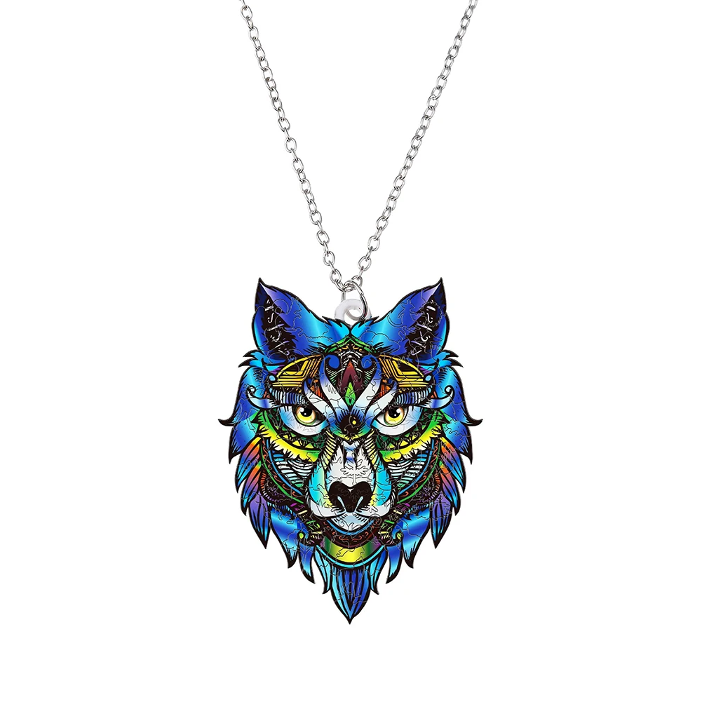 

Fashion Jewelry Wolf Acrylic Sweater Chain Pendant Necklace For Women