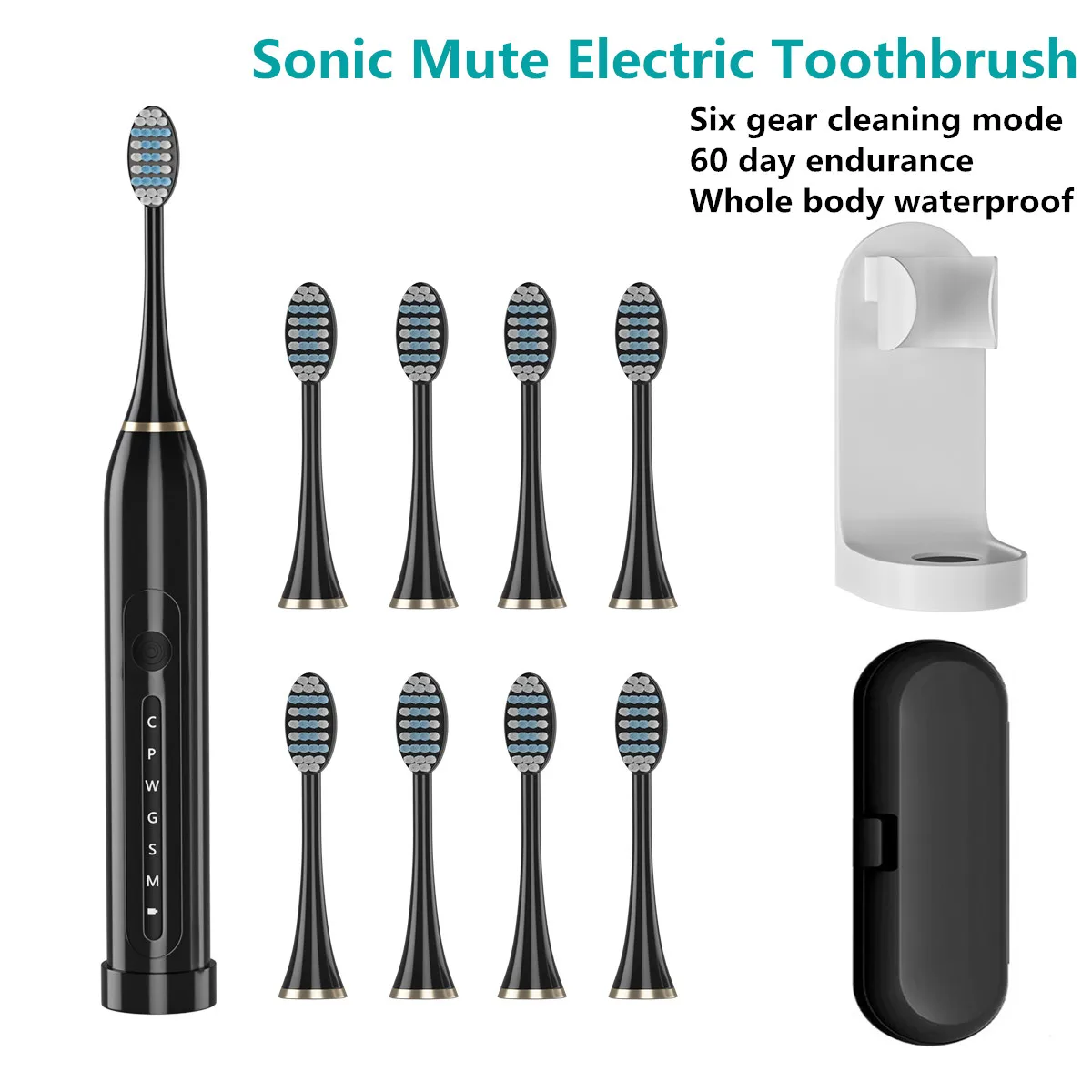 

Электрическая зубная щетка Sonic, бесшумная Водонепроницаемая ультразвуковая смарт-зубная щетка IPX7 с 6 режимами быстрой зарядки и USB