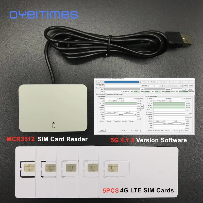 OYEITIMES 4G LTE устройство для чтения SIM карт записывающее программирующее + 5 шт. 128k