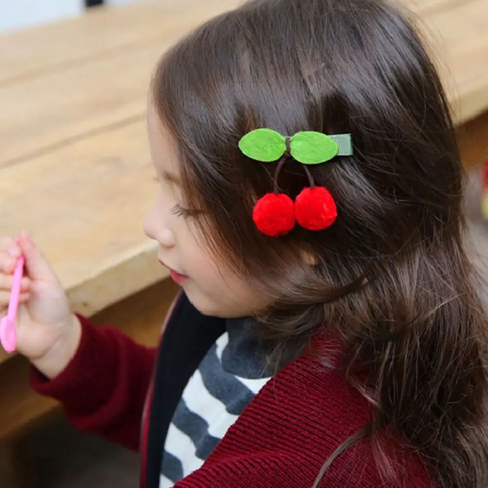 

2PCS Sweet Cute New Cherry Ball Leaves Hairpins Ornaments Headdress Hair Clip New Charm Kids Girls Barrette Accessory