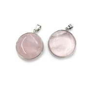 natural rose quartz stone pendant round shape for jewelry making diy size 25x25mm necklace