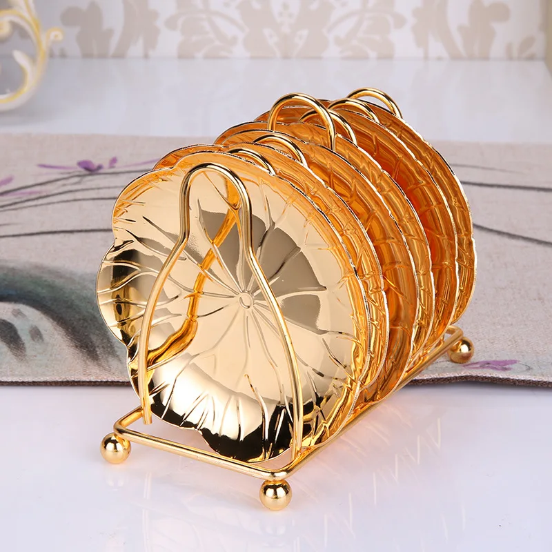 

6PCS/set Wave Shape Golden/Silver Metal Coffee/Tea Cups Coaster Coasters Set Cute Coasters Table Decoration BD027