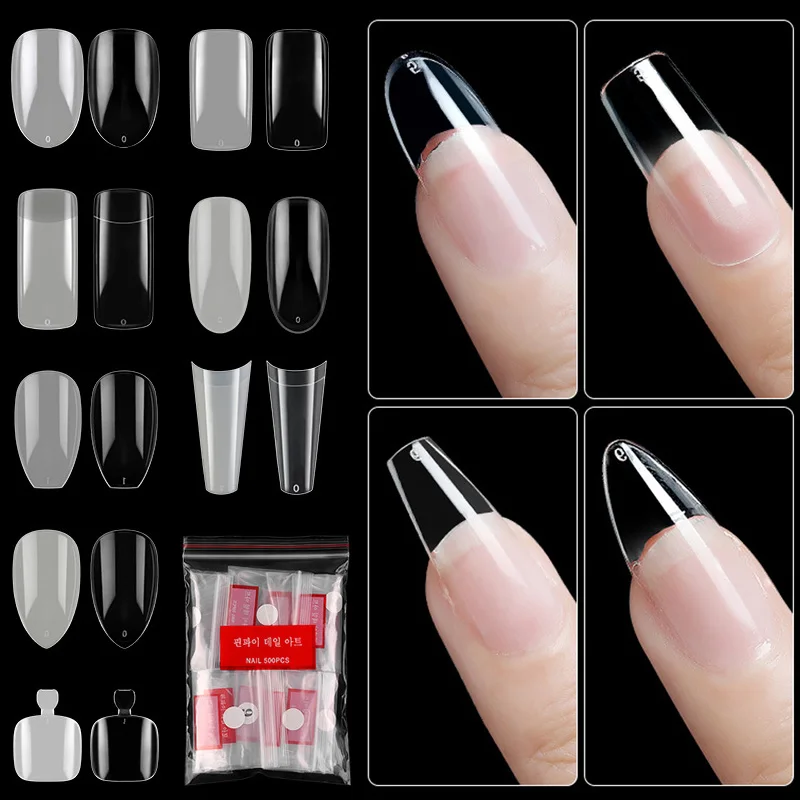 

500 Pieces Of Ballerina Stiletto Coffin Rounded Square False Nail Tips Manicure Fake Nail Tips Long False Nails Short Nail Tips