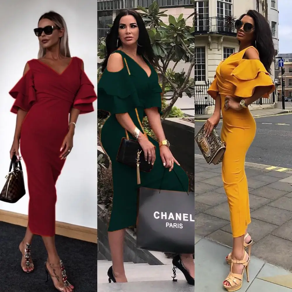 Платье женское вечернее с открытыми плечами пикантное модное облегающее платье