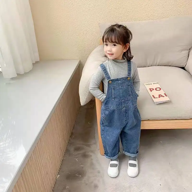 

Girls Denim Suspenders Spring and Autumn Clothes new Girls Fashion Casual Pants Children Korean Jeans Tide 1-6Y