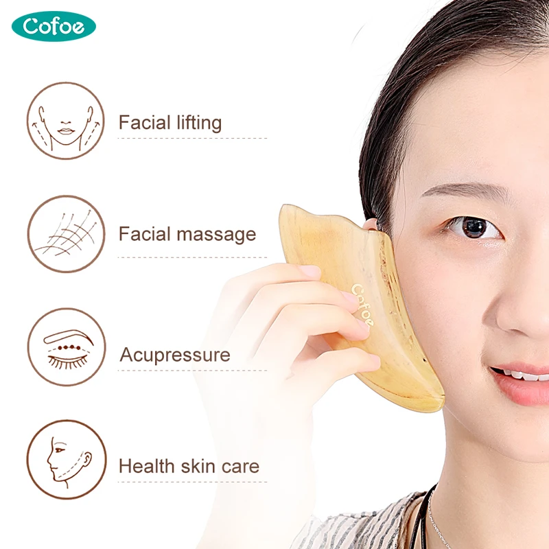 

Cofoe Gua Sha Facial Massage Scraping Tool OX Horn Gusha Therapy Guasha Plate Board Scraper for Chinese Medical Skincare