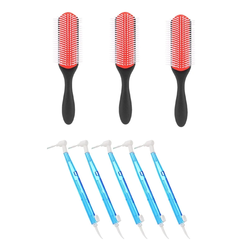

3Pcs Scalp Massage Handle Hair Brush Anti-Static Comb & 35Pcs L Shape Interdental Brush With Box Orthodontic Tool