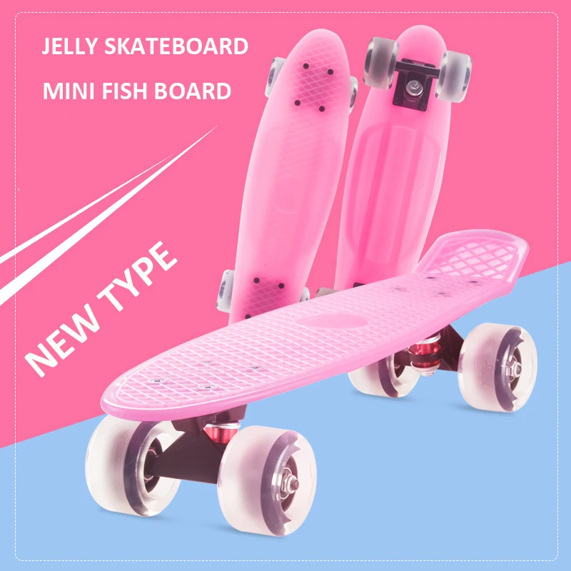 Нескользящий скейтборд Jelly Pink размером 57*15 см доска для рыб ПВХ колеса