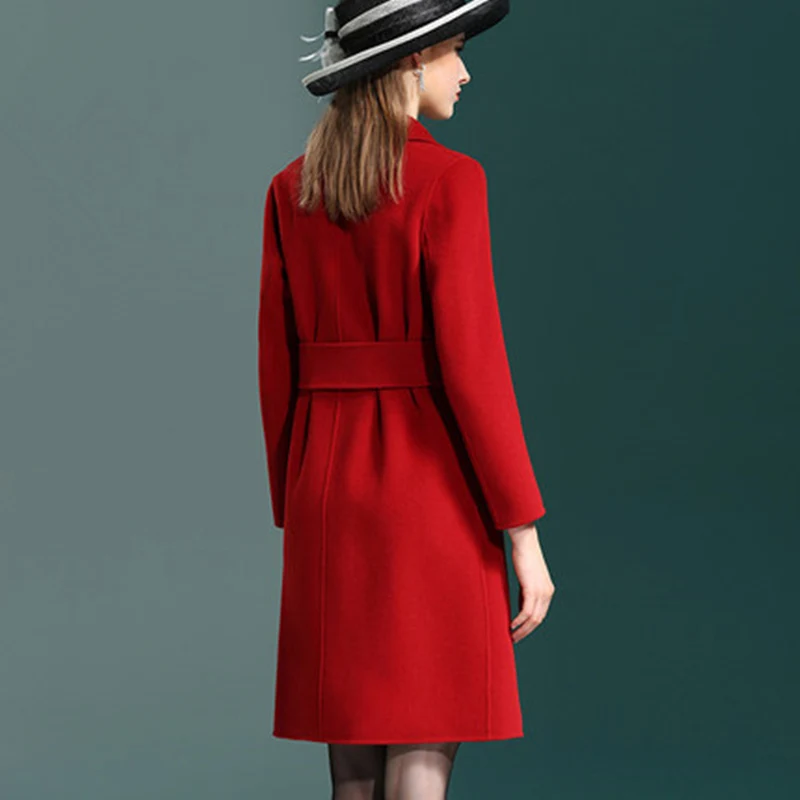 

Женское двухстороннее шерстяное пальто Sase ZX387, новое однобортное твидовое пальто с V-образным вырезом, приталенное пальто для осени и зимы