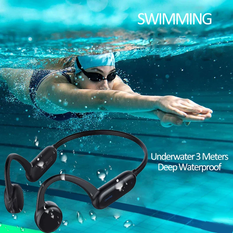 

8G Coaching Swim Training Bone Conduction Headset IPX8 Deep Waterproof for Swim Train Underwater Project with Over Ear Hook BT5