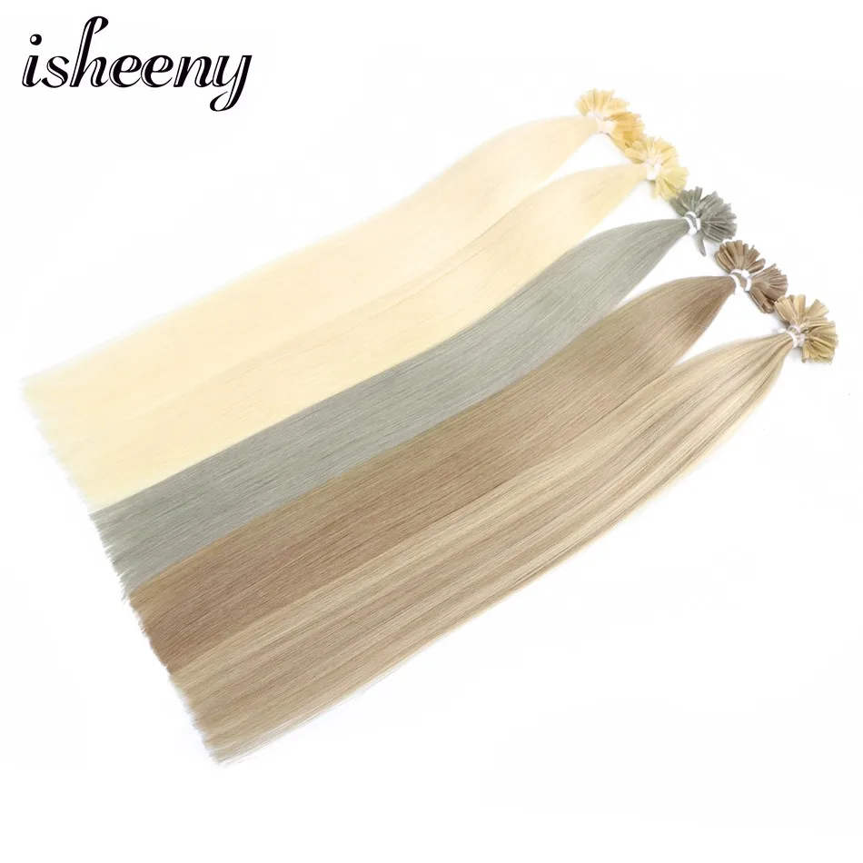 Isheeny, 12 дюймов, 14 дюймов, 18 дюймов, 20 дюймов, 22 дюйма, накладные волосы, 0,5 г, Remy, u-образные, прямые, предварительно склеенные человеческие волосы на застежке