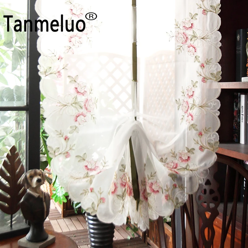 Короткая занавеска на окна кухни цветочные прозрачные тканевые шторы в римском