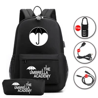 the umbrella academy usb backpack women men teenager school bag women usb travel rucksack large mochila escolar school 2 pcs set