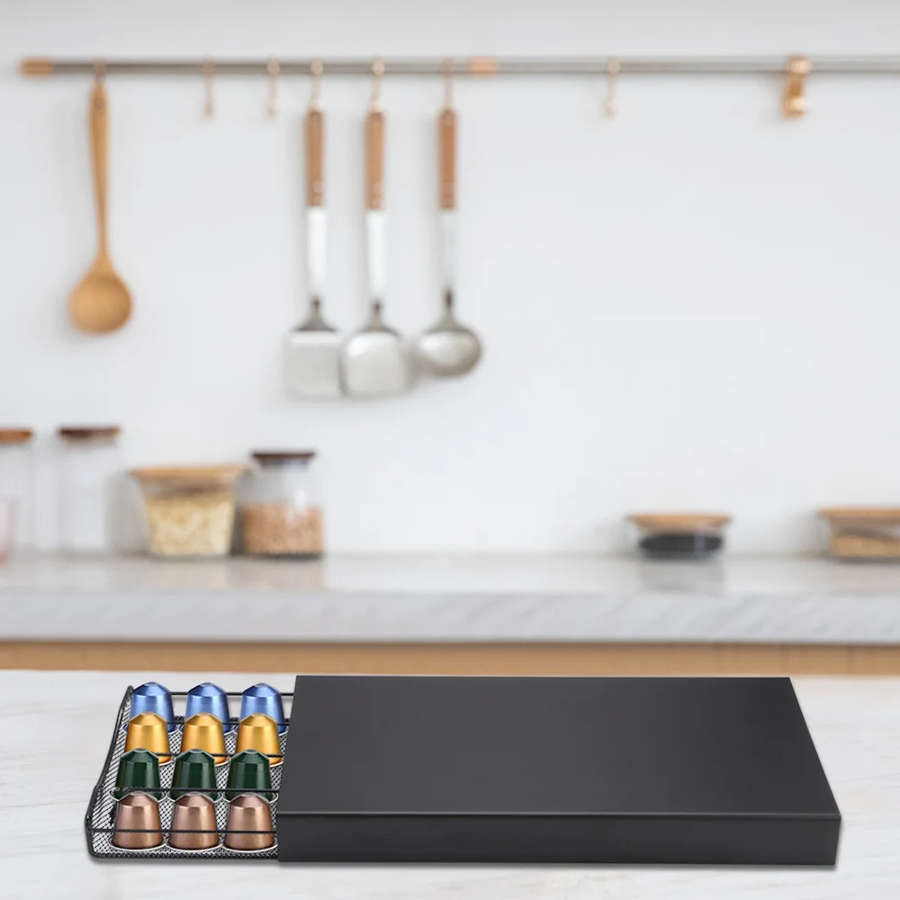 

Coffee Pod Holder Storage Drawer Coffee Capsules Organizer For 40pcs Nespresso Capsules Metal Shelves Organization Drawer