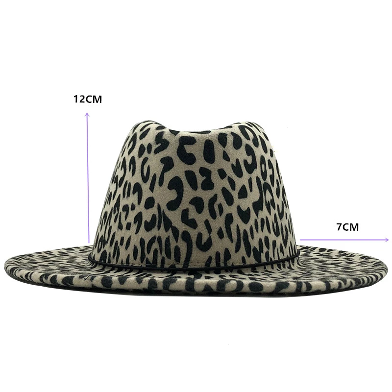 Simple Unisex Flat Brim Wool Felt Jazz Fedora Hats Men Women Leopard Grain Leather Band Decor Trilby Panama Formal Hats