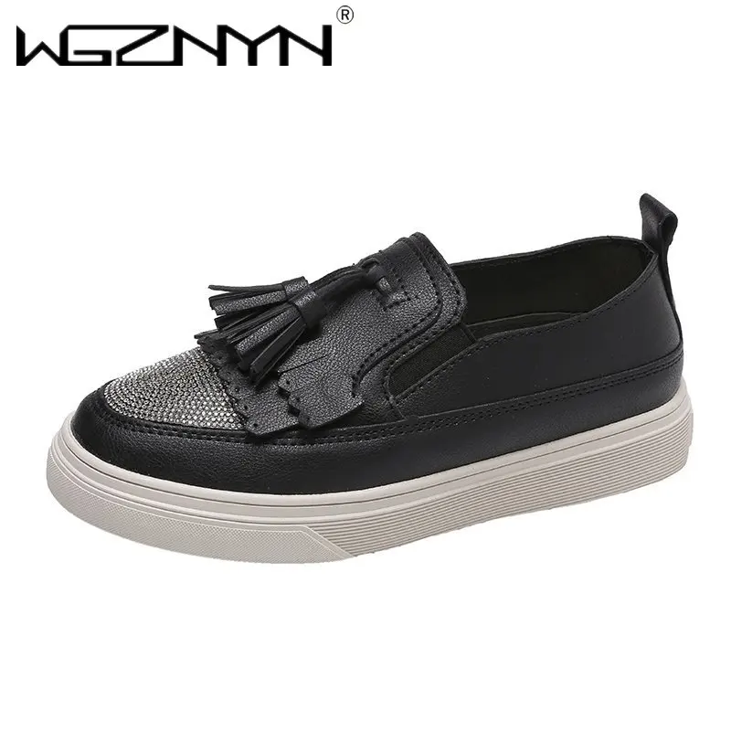 

WGZNYN 2021 весенние женские кожаные туфли на плоской подошве, женские модные туфли с бахромой и круглым носком, лоферы из искусственной кожи с б...