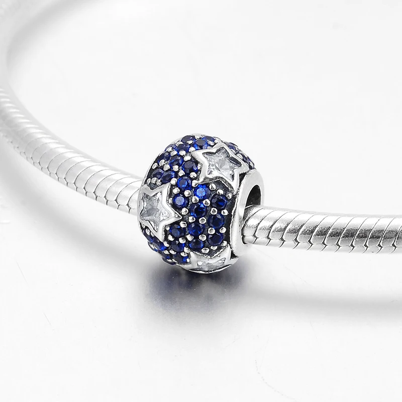 Настоящее серебро 925 пробы голубой и прозрачный кристалл звезда из фианита