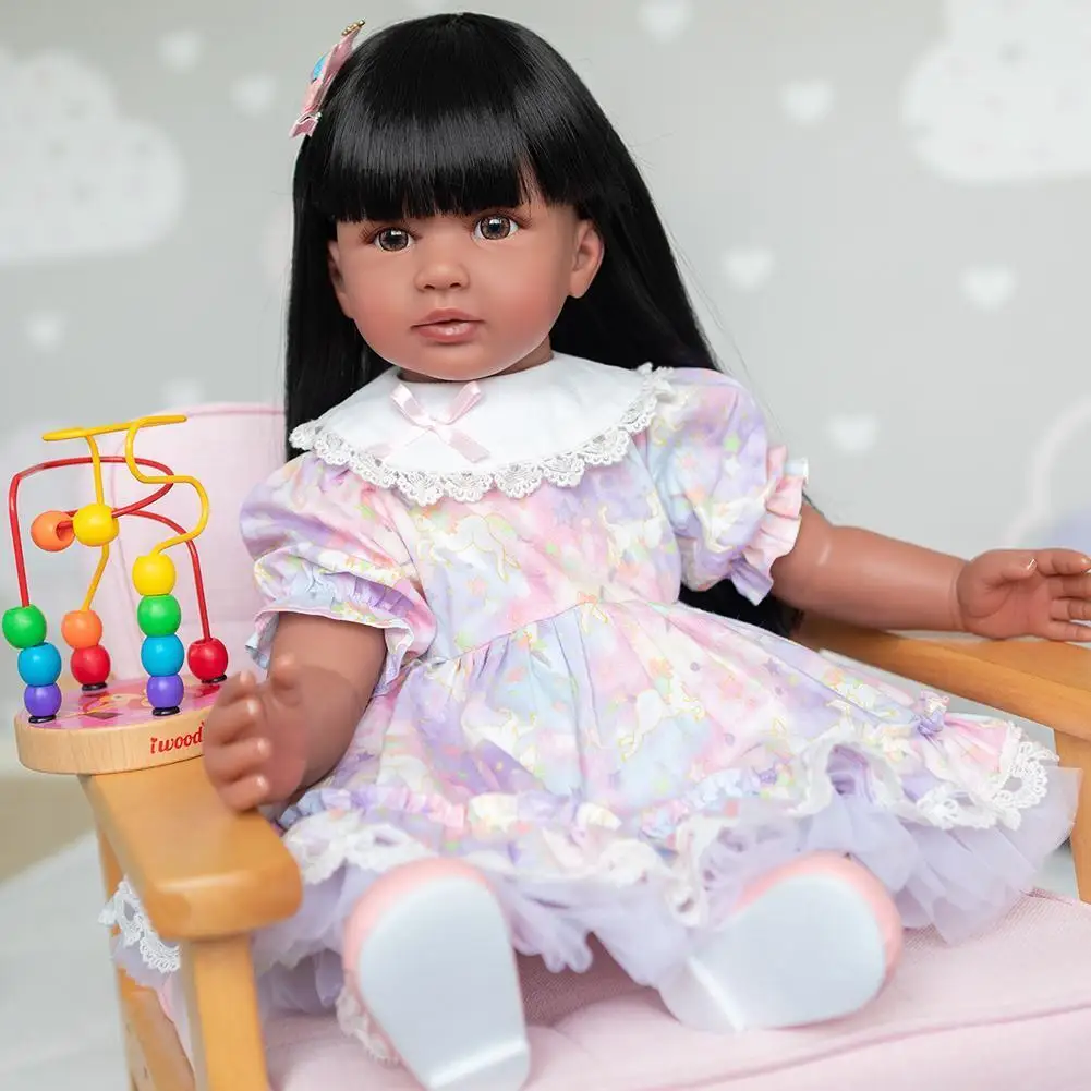 

24 Inch Silicone Girl With Princess Dress 60CM Cute Rebirth Dolls Set With Black Skin Children Gifts