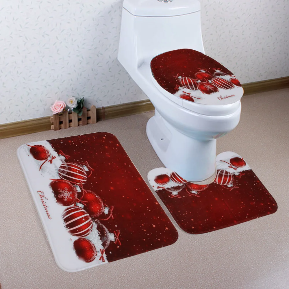 

Christmas Elk Carpet Rug Bathroom Anti-Slip Toilet Cover Mat Set Bathroom Accessories Home Xmas Decor 50X80+40X50+38X43CM 3Pcs