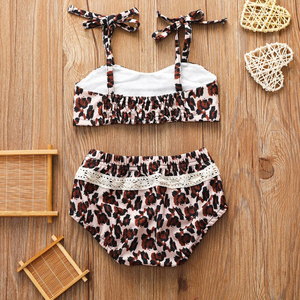 Детский комплект бикини с леопардовым принтом для девочек летний купальный