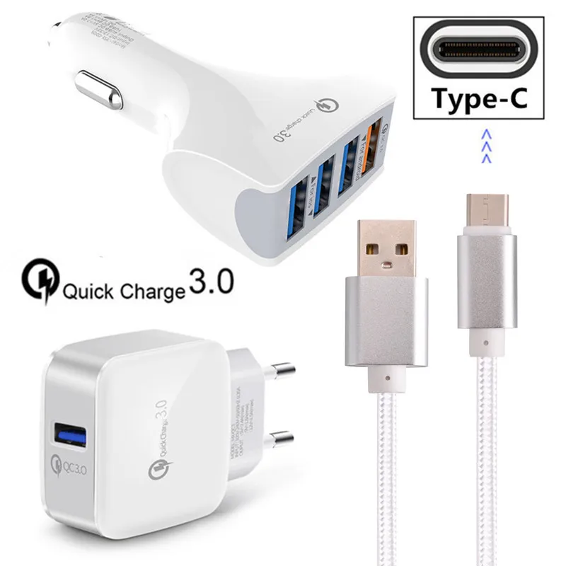 Короткое Зарядное устройство usb Type C 2 м QC 3 0 EU адаптер для Samsung A7 A5 A3 2017 Note 10 Pro LG G6 G5