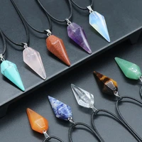natural stone pendant necklace faceted hexagonal cone amethysts turquoises for women necklace jewelry party gifts