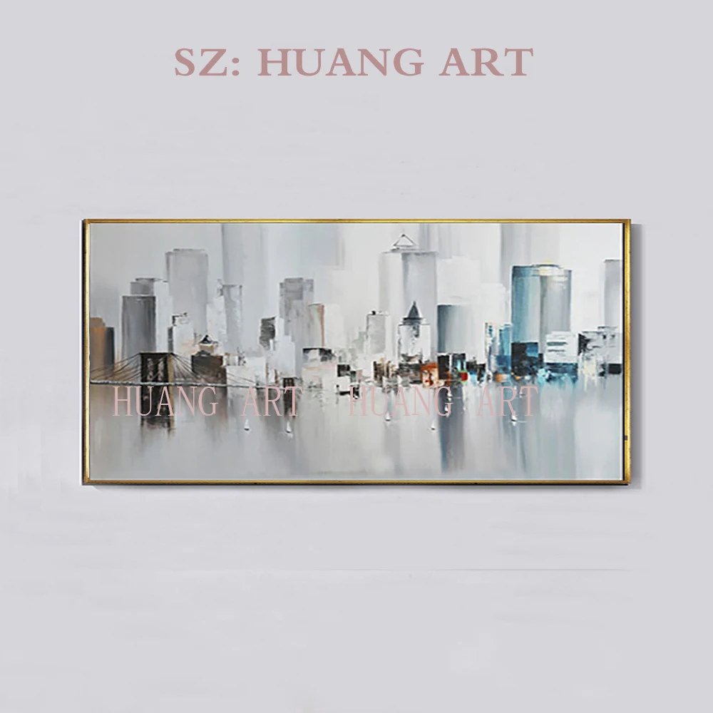 

Hand Painted Modern Abstract Thick Impasto Canvas Building Oil Paintings Abstract Cityscape Wall Picture Living Room Home Decor